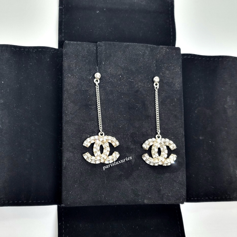 CHANEL Bling Sparkly Princess Crystal Dangle Earrings